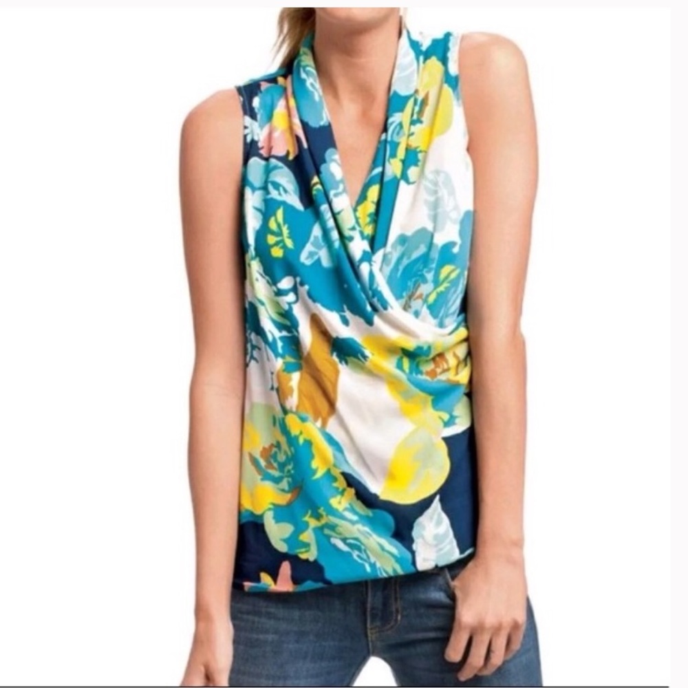 Cabi Blouse Style #741 Large Multicolor Faux Wrap